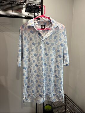 FootJoy Light Blue Floral-Print Golf Polo